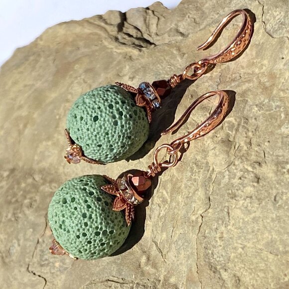 ❤️ Bright Copper With Sea Foam Lava Rock Earrings - Picture 9 of 14